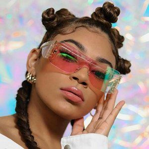 Women Sunglasses‎ Fashion Designer Flat Lens Oversized Rimless Luxury Celebrity